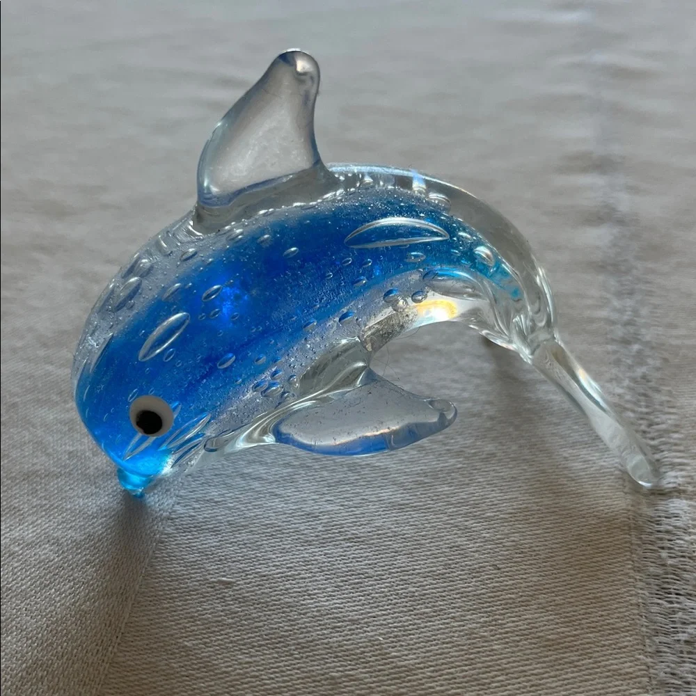 Blue Glass Dolphin Figurine